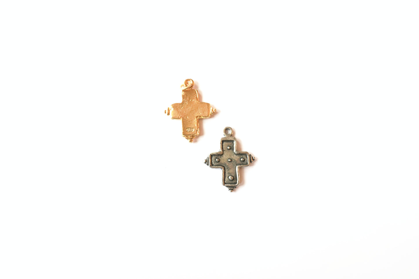 Small Textured Cross Charm - Available in Natural Britannium Finish or Gold
