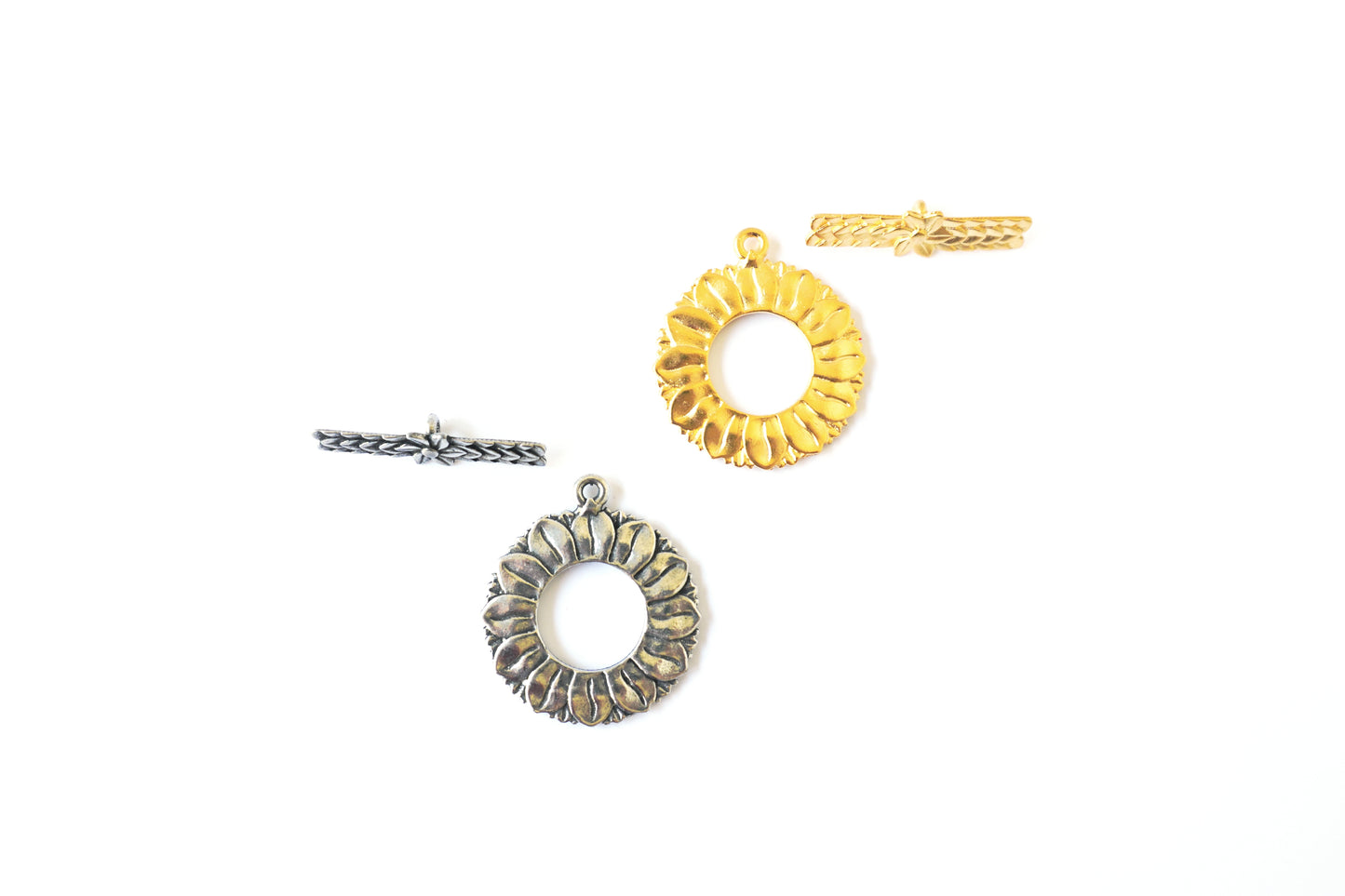 Sunflower Toggle Clasp | Floral Jewelry Closure | Nature Inspired Bar & Ring Clasp | Necklace & Bracelet Findings | Jewelry Supply
