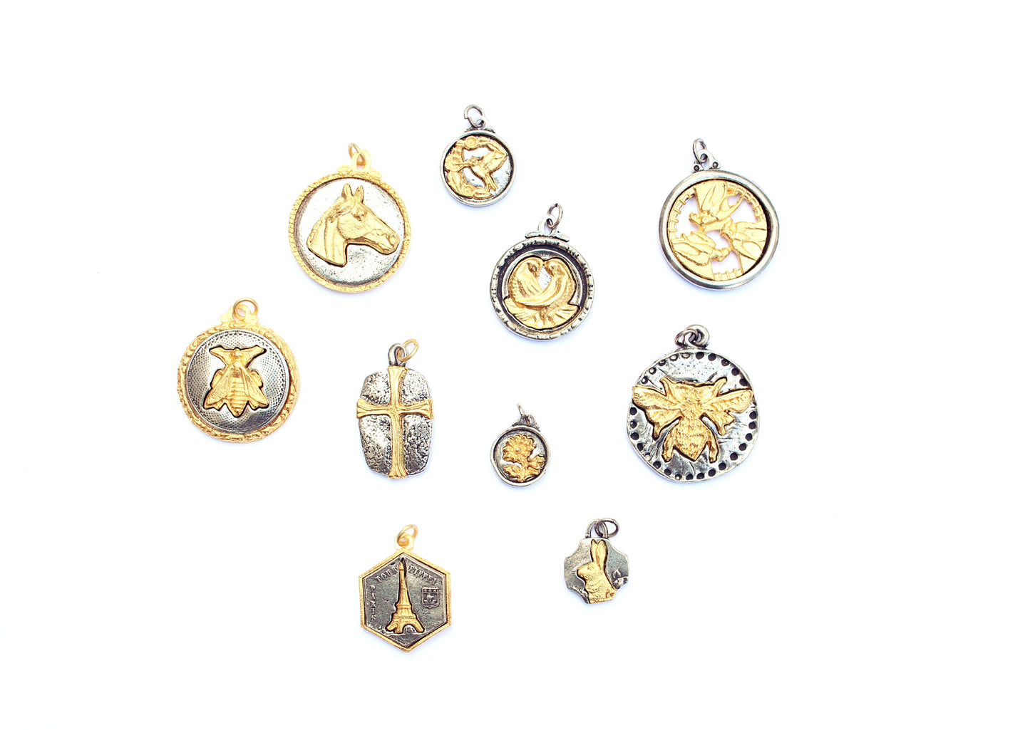 Rabbit Profile Charm in Mixed Metal Britannium