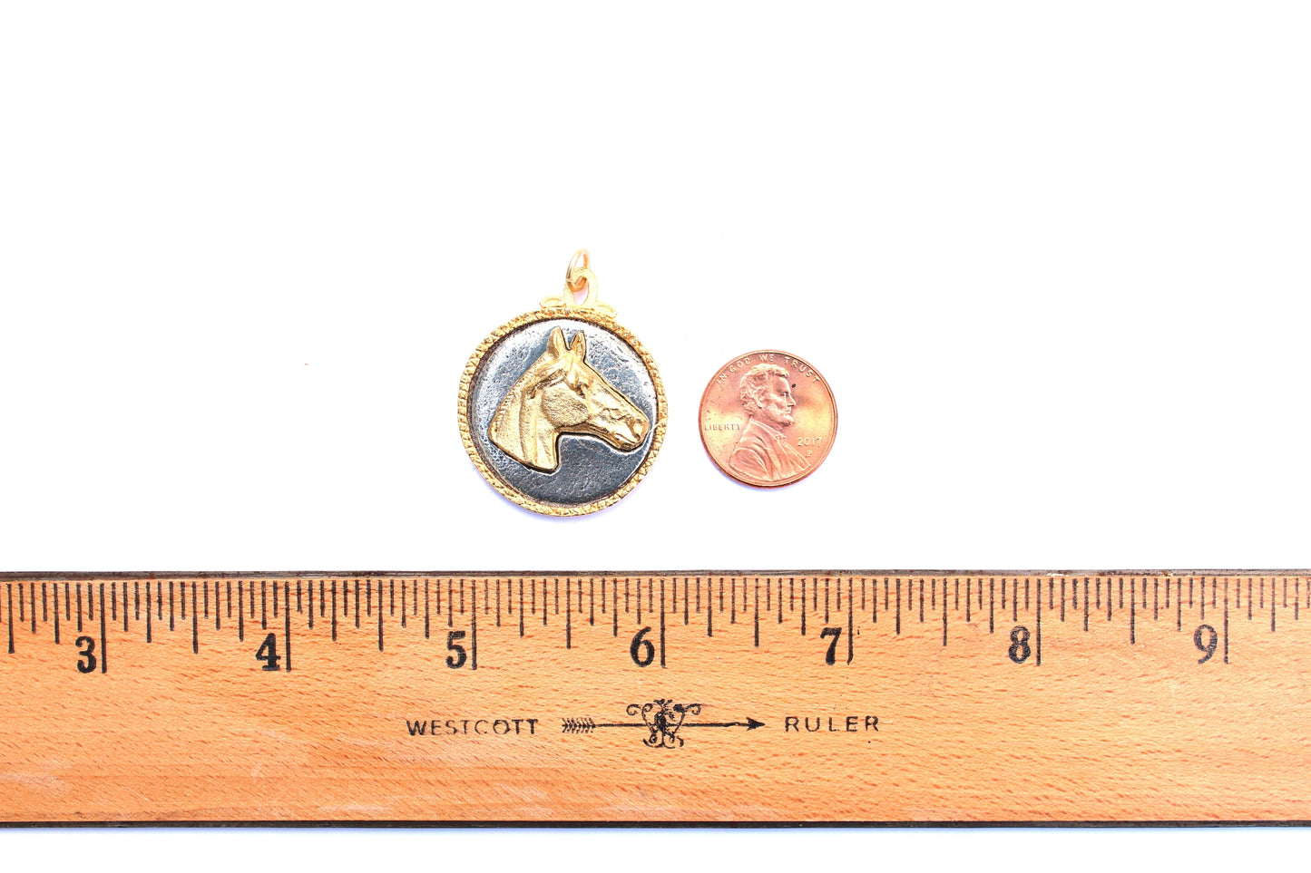 Horse Head Button Pendant in Mixed Metal Britannium