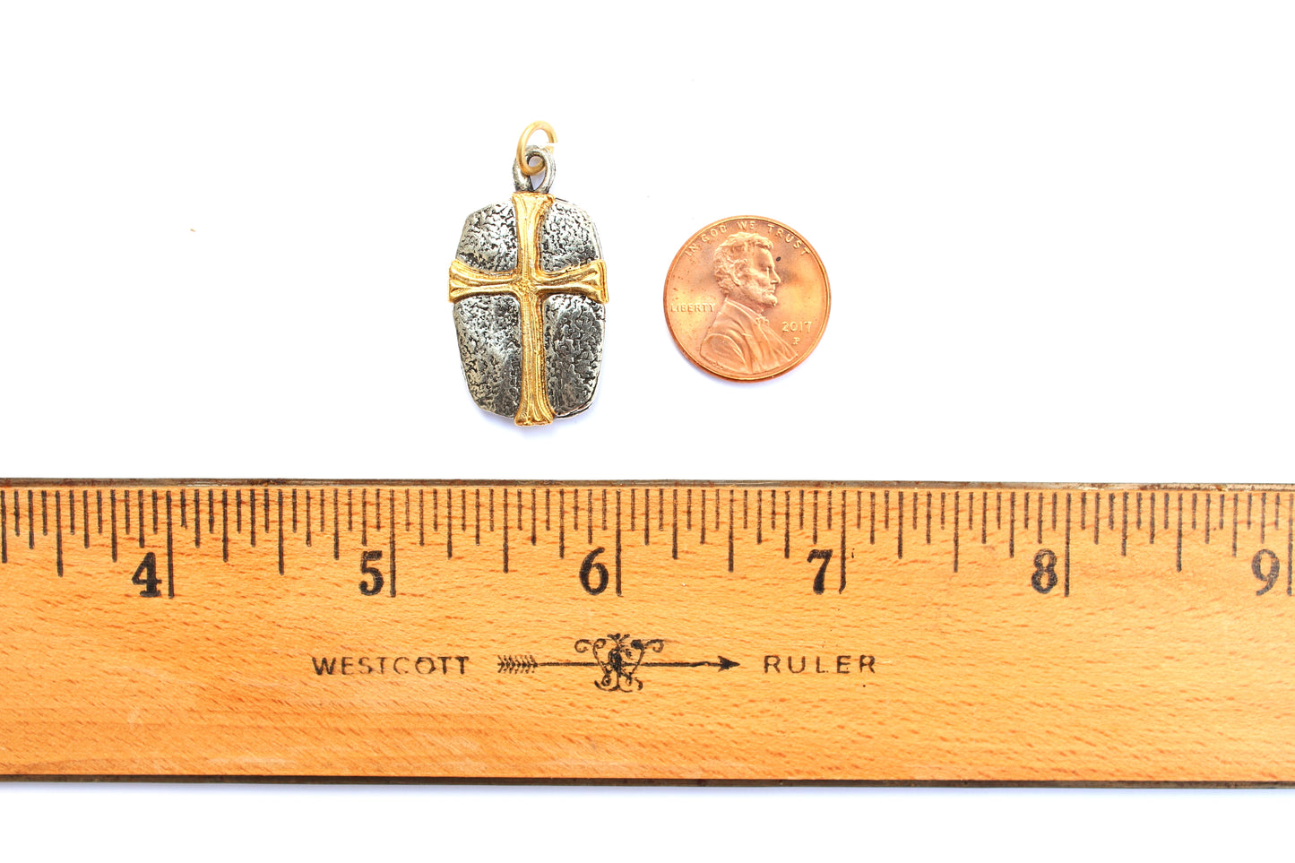 Cross Shield Pendant in Mixed Metal Britannium