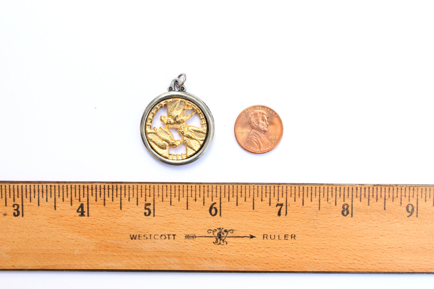 Mixed Metal Swallow Pendant - Britannium Coin Charm