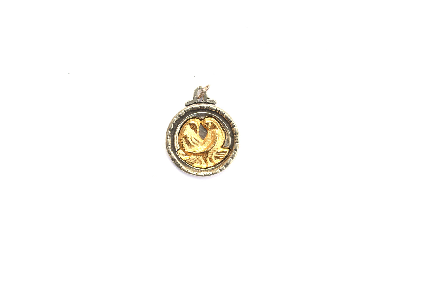 Lovebird Coin Pendant in Mixed Metal Britannium