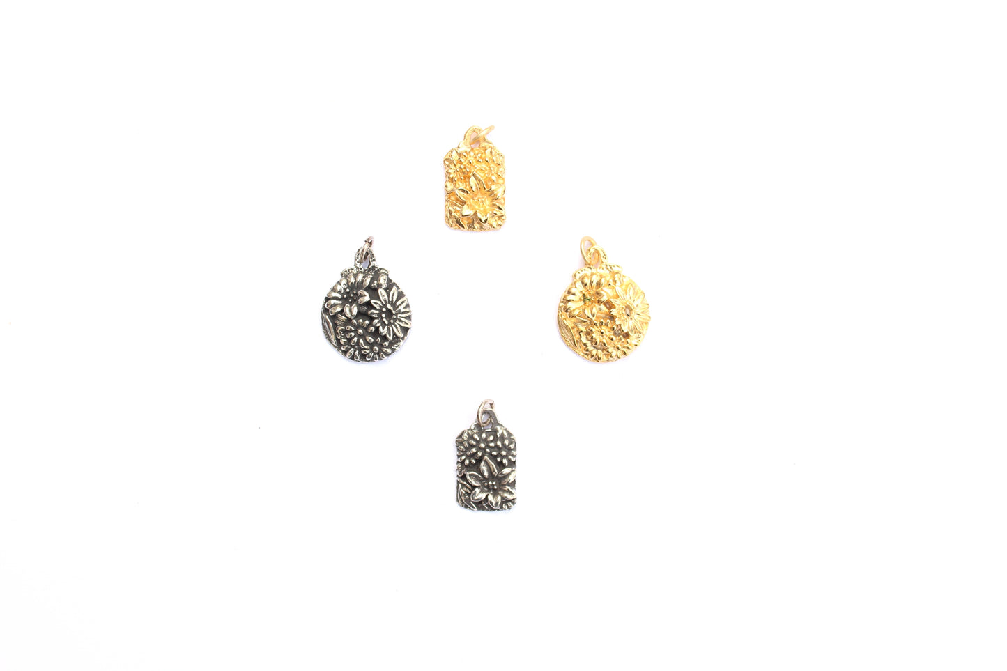 Rectangular Bouquet Charm In Britannium – Nature's Bloom in Timeless Metal