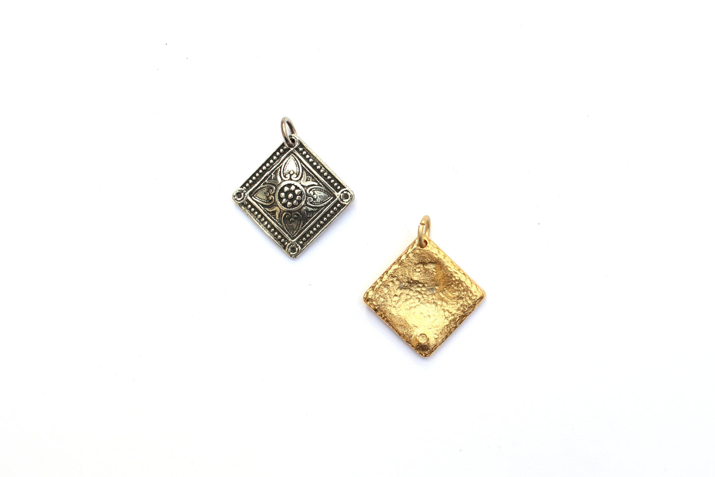 Square Shield Pendant in Britannium– Floral Elegance with Beaded Border