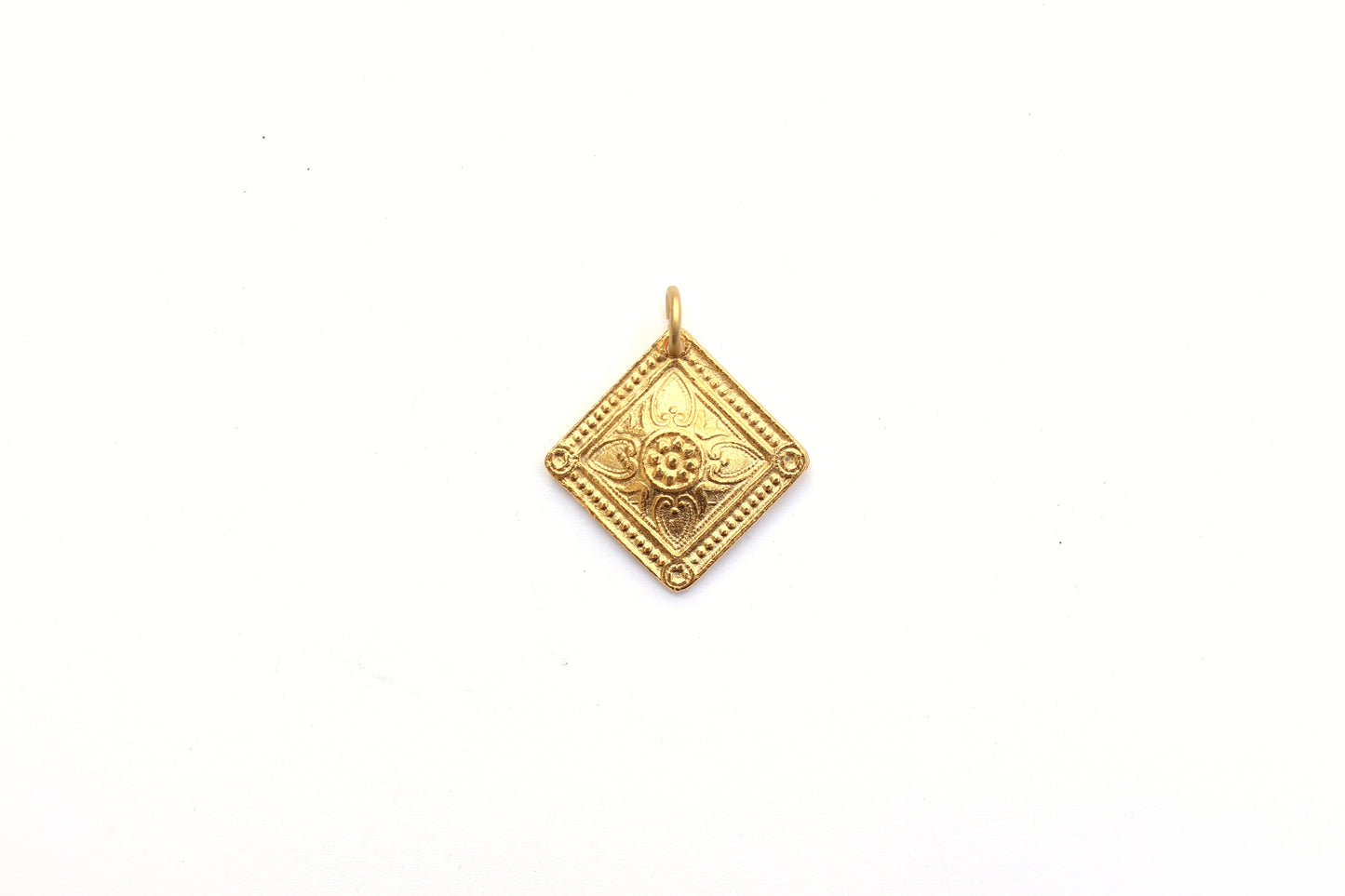 Square Shield Pendant in Britannium– Floral Elegance with Beaded Border