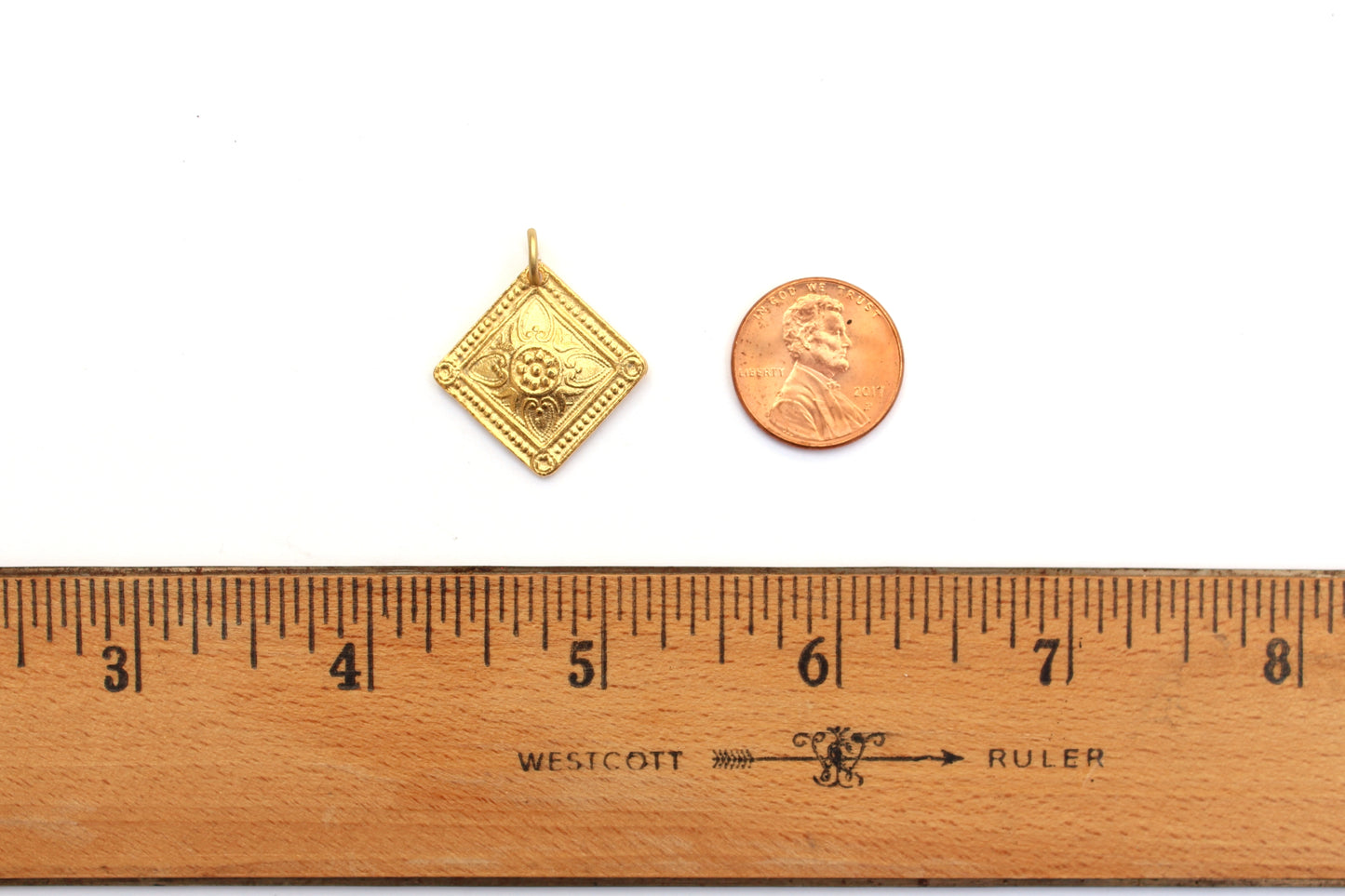 Square Shield Pendant in Britannium– Floral Elegance with Beaded Border