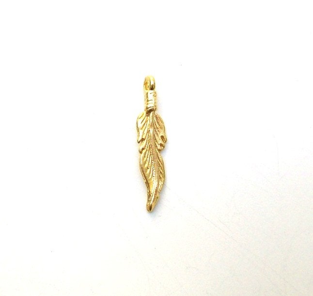 Gold Charm, Feather Charm, Feather Jewelry, Feather Pendant, Britanium Charm, Pewter, Pewter Feather