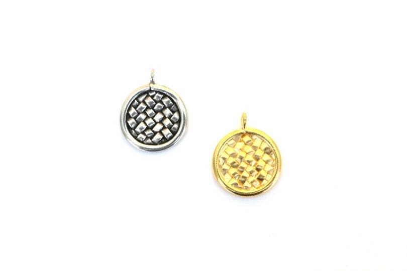 Basket Weave Coin Charm, Gold Charm, Gold Coin, Coin Pendant, Coin Jewelry, Basket Weave, Woven Charm, Woven Jewelry, Britannium, Gold