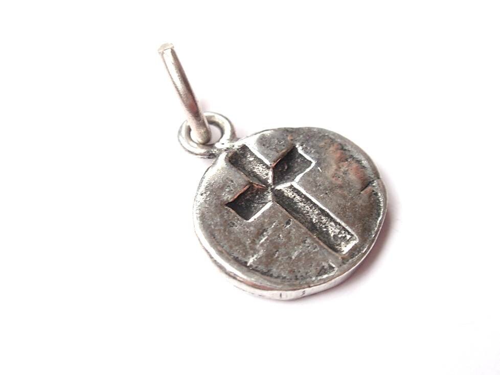 Small Gold Cross Coin Charm, Gold Charm, Gold Cross, Rosary Charm, Christian Necklace, Religious Jewelry, Christian Jewelry, Catholic Charm