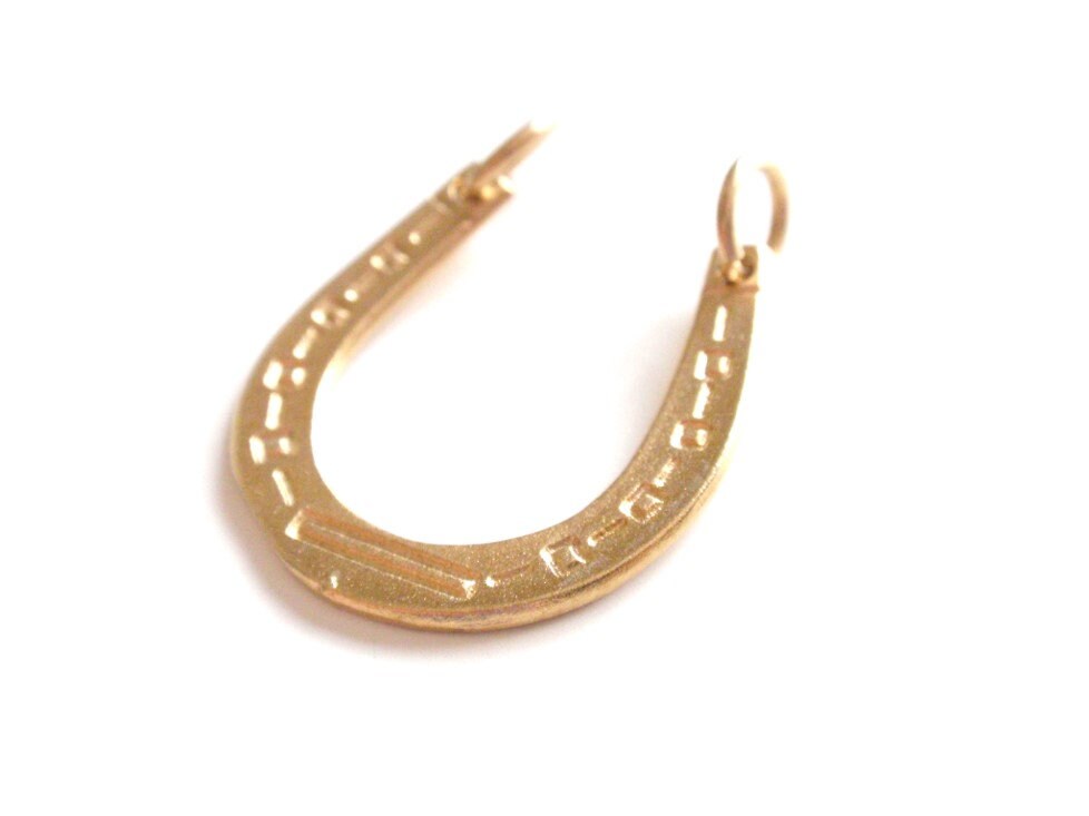 Gold Horseshoe Charm, Equestrian Charm, Lucky Charm, Gold Charm, Gold Connector, Horseshoe Necklace, Horseback Riding, Riding Jewelry, Horse