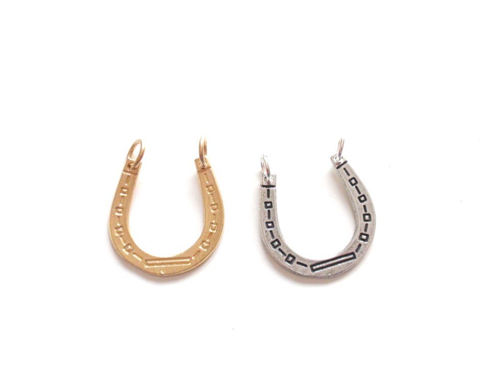 Gold Horseshoe Charm, Equestrian Charm, Lucky Charm, Gold Charm, Gold Connector, Horseshoe Necklace, Horseback Riding, Riding Jewelry, Horse