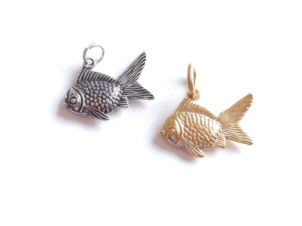 Gold Goldfish Charm, Fish Charm, Nautical Charm, Gold Charm, Beach Charm, Koi Fish Charm, Fish Jewelry, Swimming Charm, Pewter Finding