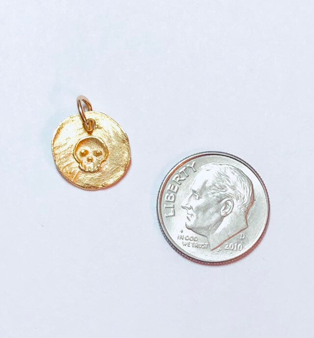 Gold Skull Charm, Skull Pendant, Skull Necklace, Gold Charm, Pewter, Charm Bracelet, Pewter Charm, Gold Skull