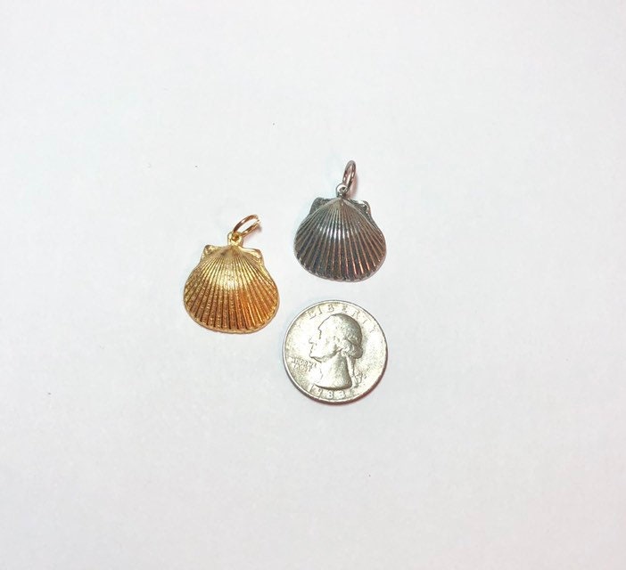 Nautical Charm, Seashell Necklace, Gold Charm, Shell Charm, Gold Pendant, Beach Jewelry, Scallop Shell, Silver Charm