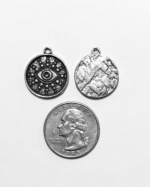 Evil Eye Charm, Hamsa, Talisman, Silver Pendant, Protection, Britannium Charm, Evil Eye Pendant, Silver Charm, Yoga