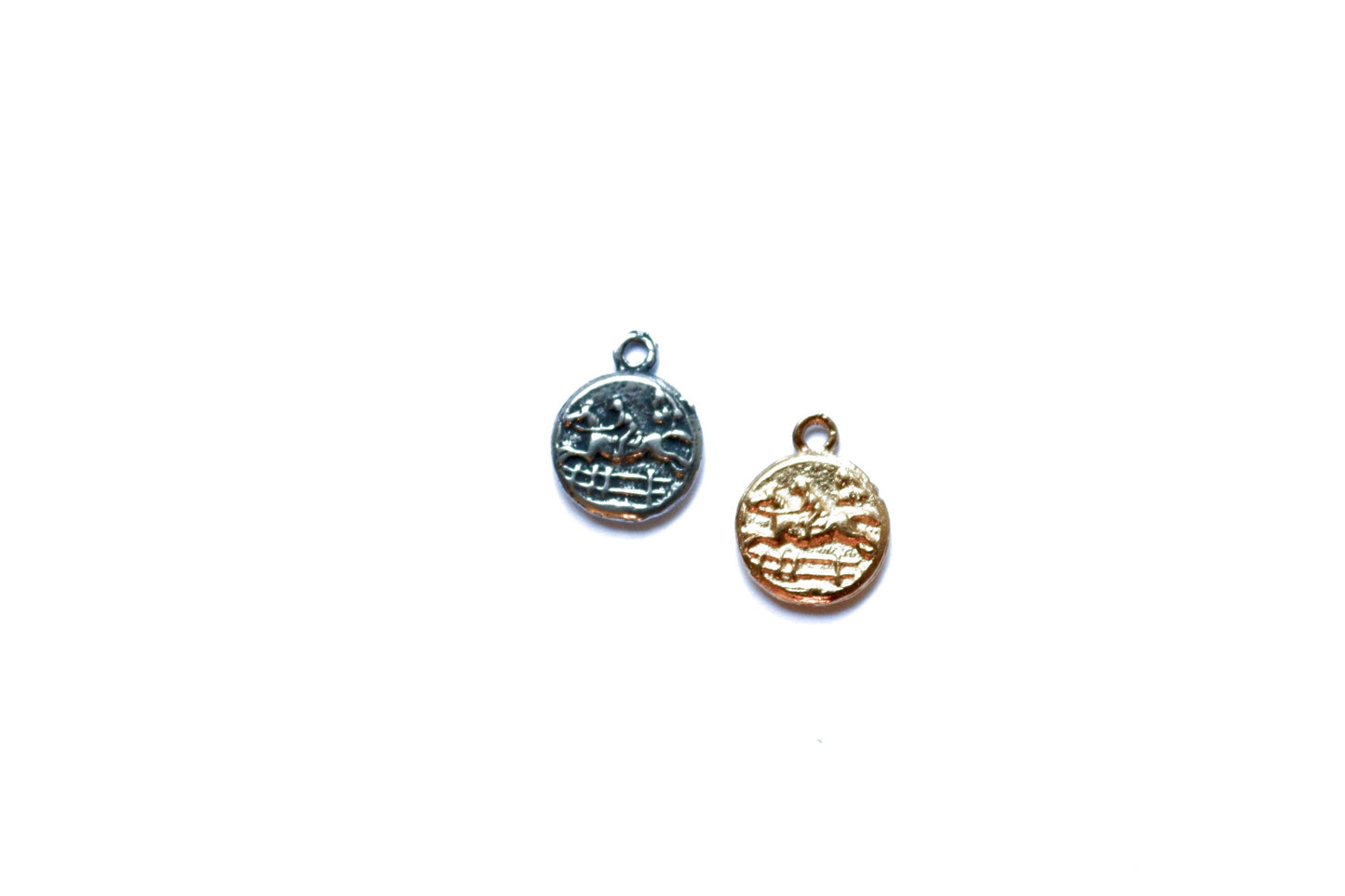 Gold Horse Coin Charm, Equestrian Jewelry, Equestrian Charm, Horse Pendant, Charm Bracelet, Jumping Horse, Horseback Riding, Jewelry Supply