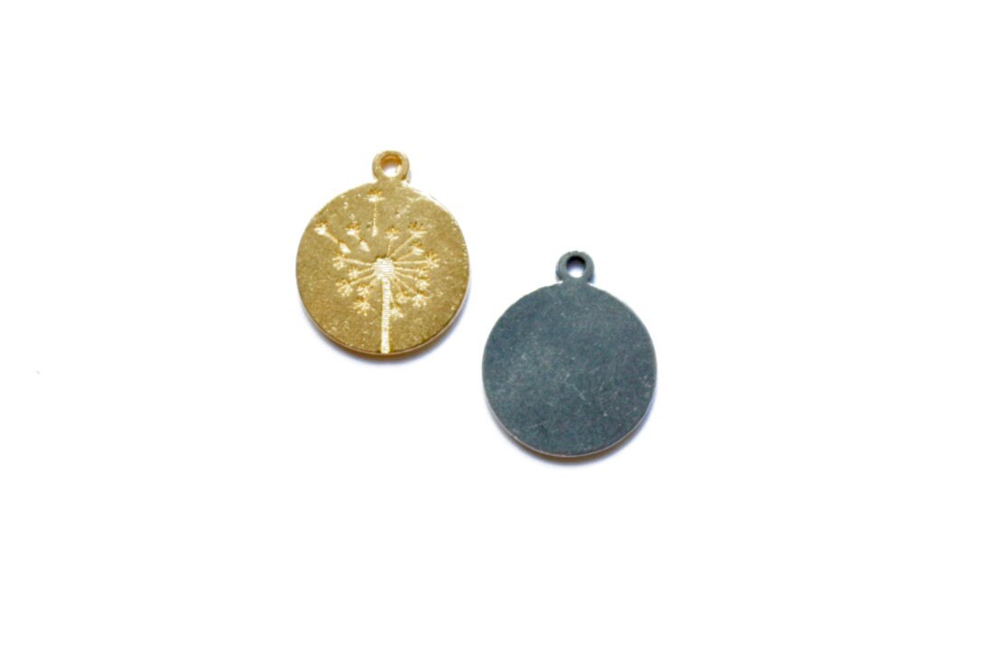 Gold Dandelion Coin Charm, Dandelion Charm, Pewter Charm, Flower Charm, Gold Flower, Gold Charm, Britannium, Wish Charm, Wish Pendant