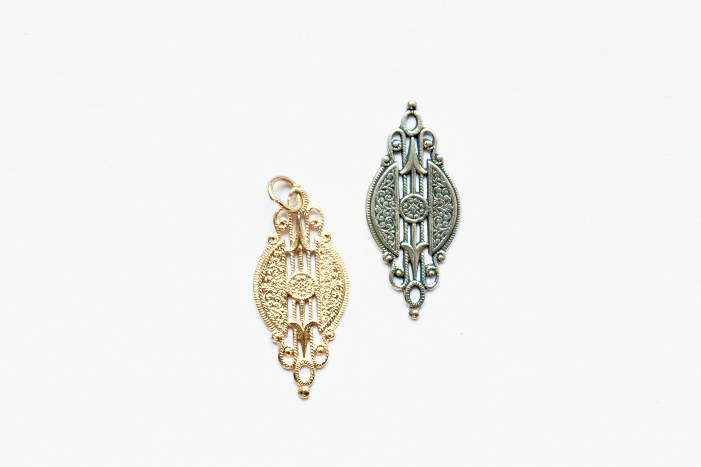 Gold Deco Connector, Vintage Connector, Antique Supply, Antique Jewelry, Art Deco Jewelry, Earring Component, Pewter Finding, Britannium
