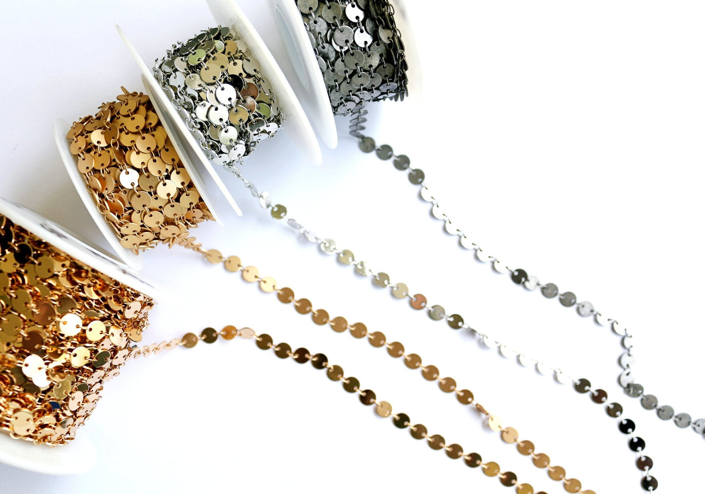Sequin Chain By The Foot, Wholesale Chain, Bulk Chain, Jewelry Design, Jewelry Component, Jewelry Findings, Silver Chain, Circle Chain, Gold