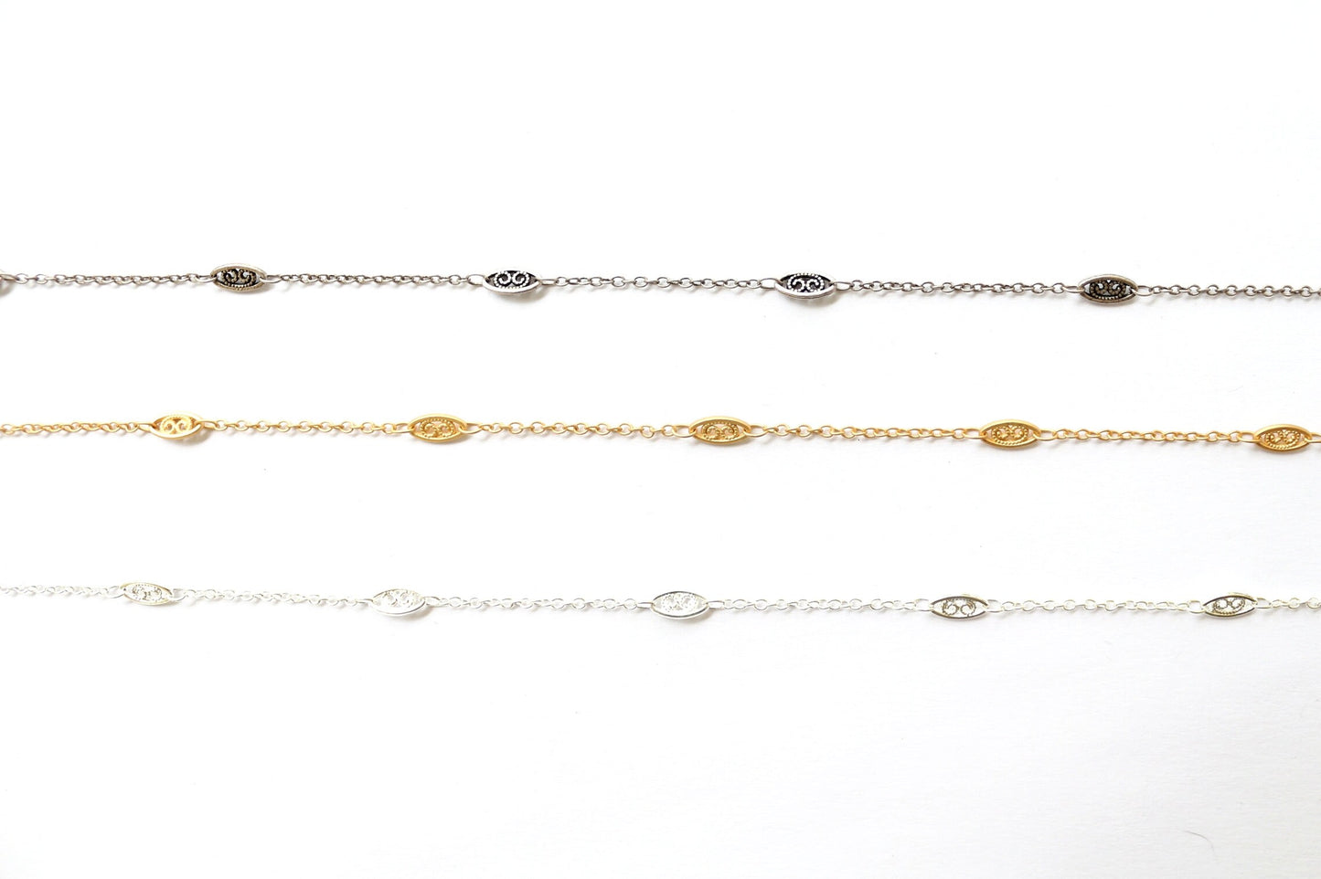 Bulk Link Chain, Jewelry Making Link Chain, Wholesale Chain, Bulk Chain, Fine Filigree Chain, Sectioned Chain, Brass Chain, Gold