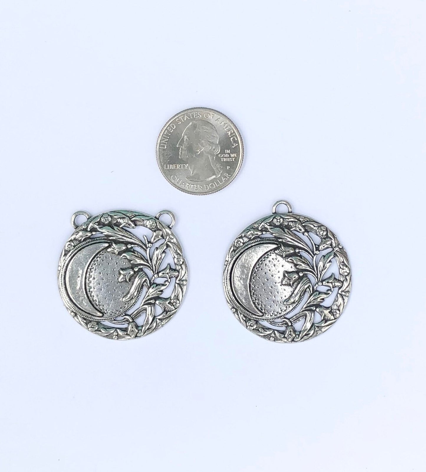 Gold Crescent Moon, Coin Charm, Gold Moon, Space Charm, Celestial Jewelry, Cosmic Charm, Crescent Moon, Man In The Moon, Jewelry Finding