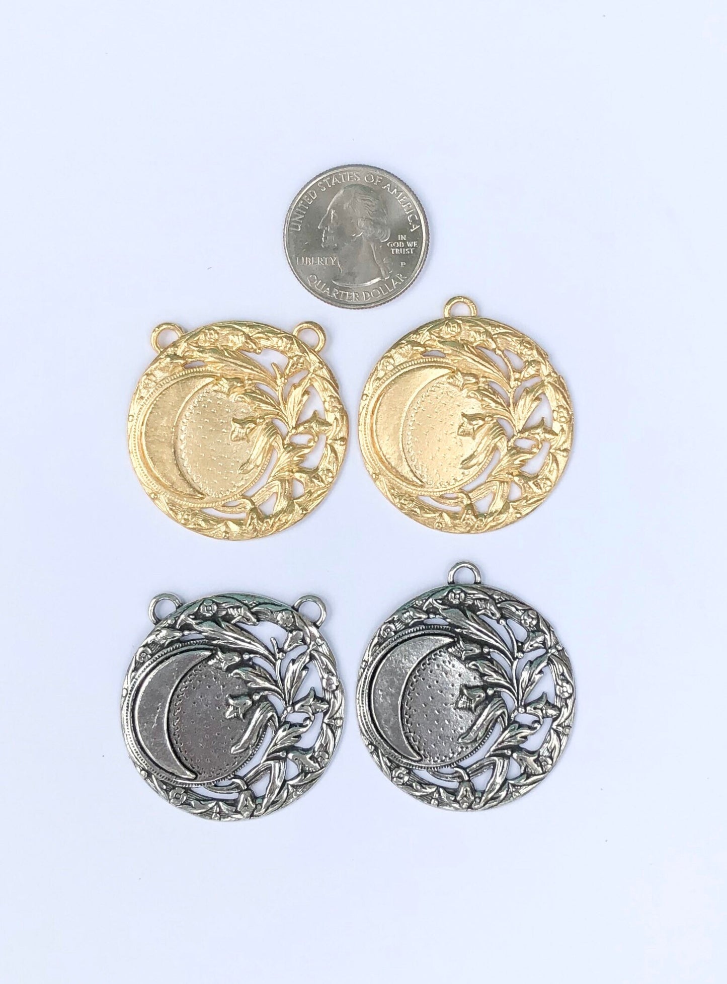 Gold Crescent Moon, Coin Charm, Gold Moon, Space Charm, Celestial Jewelry, Cosmic Charm, Crescent Moon, Man In The Moon, Jewelry Finding
