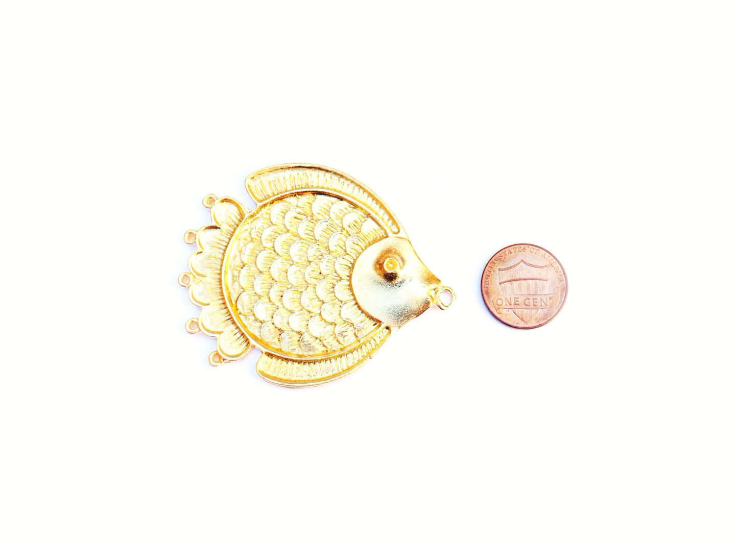 Gold Fish Pendant, Gold Medallion Pendant, Multi Strand Component, Large Pendant, Gold Pendant, Ocean Necklace, Beach Jewelry, Statement