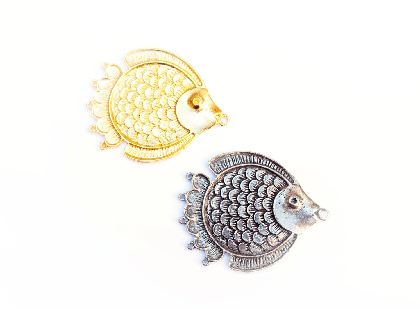 Gold Fish Pendant, Gold Medallion Pendant, Multi Strand Component, Large Pendant, Gold Pendant, Ocean Necklace, Beach Jewelry, Statement