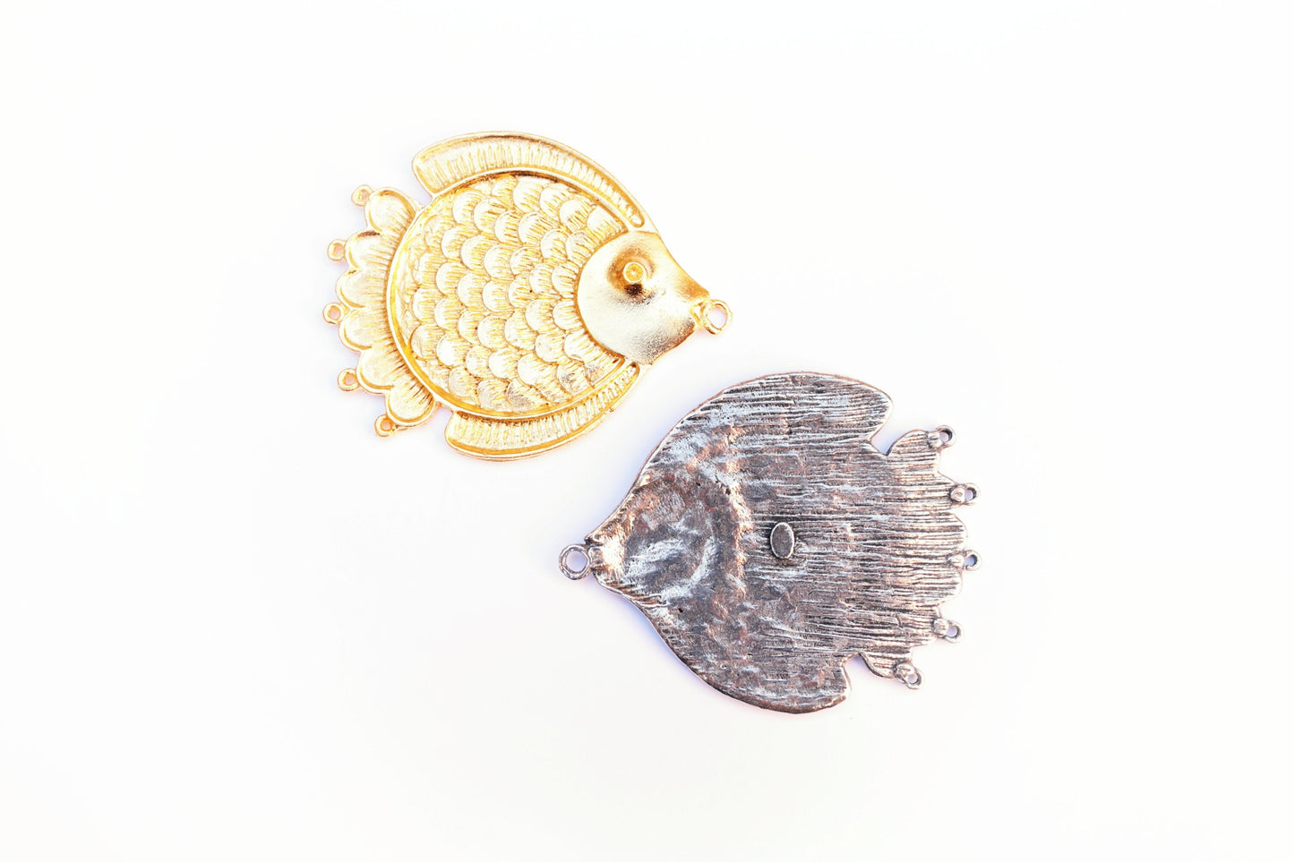 Gold Fish Pendant, Gold Medallion Pendant, Multi Strand Component, Large Pendant, Gold Pendant, Ocean Necklace, Beach Jewelry, Statement