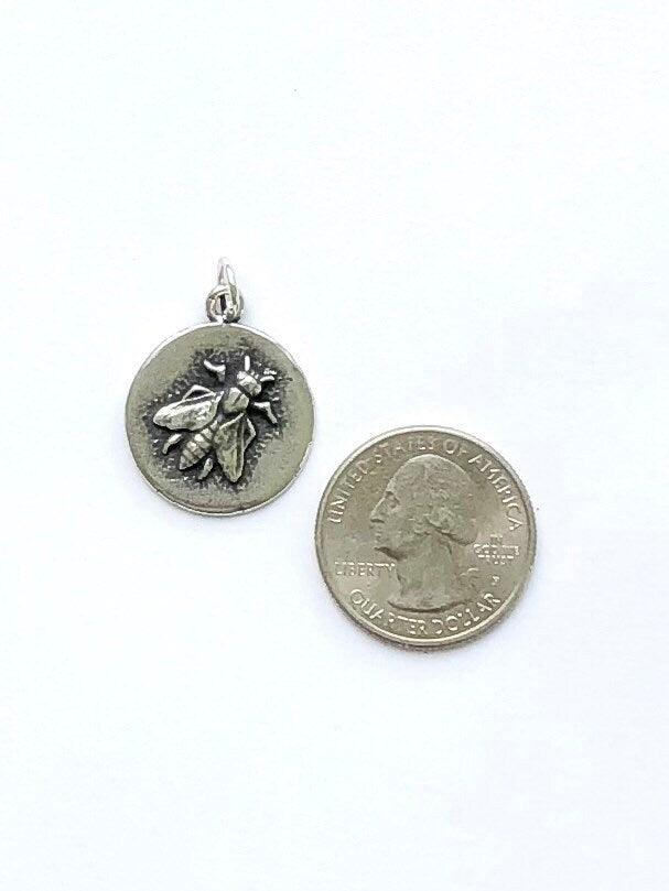 Bee Charm, Bumblebee, Queen Bee, Gold Charm, Silver Charm, Britannium, Honeybee, Coin Jewelry, Pewter Charm, Bumble Bee, Charm Bracelet
