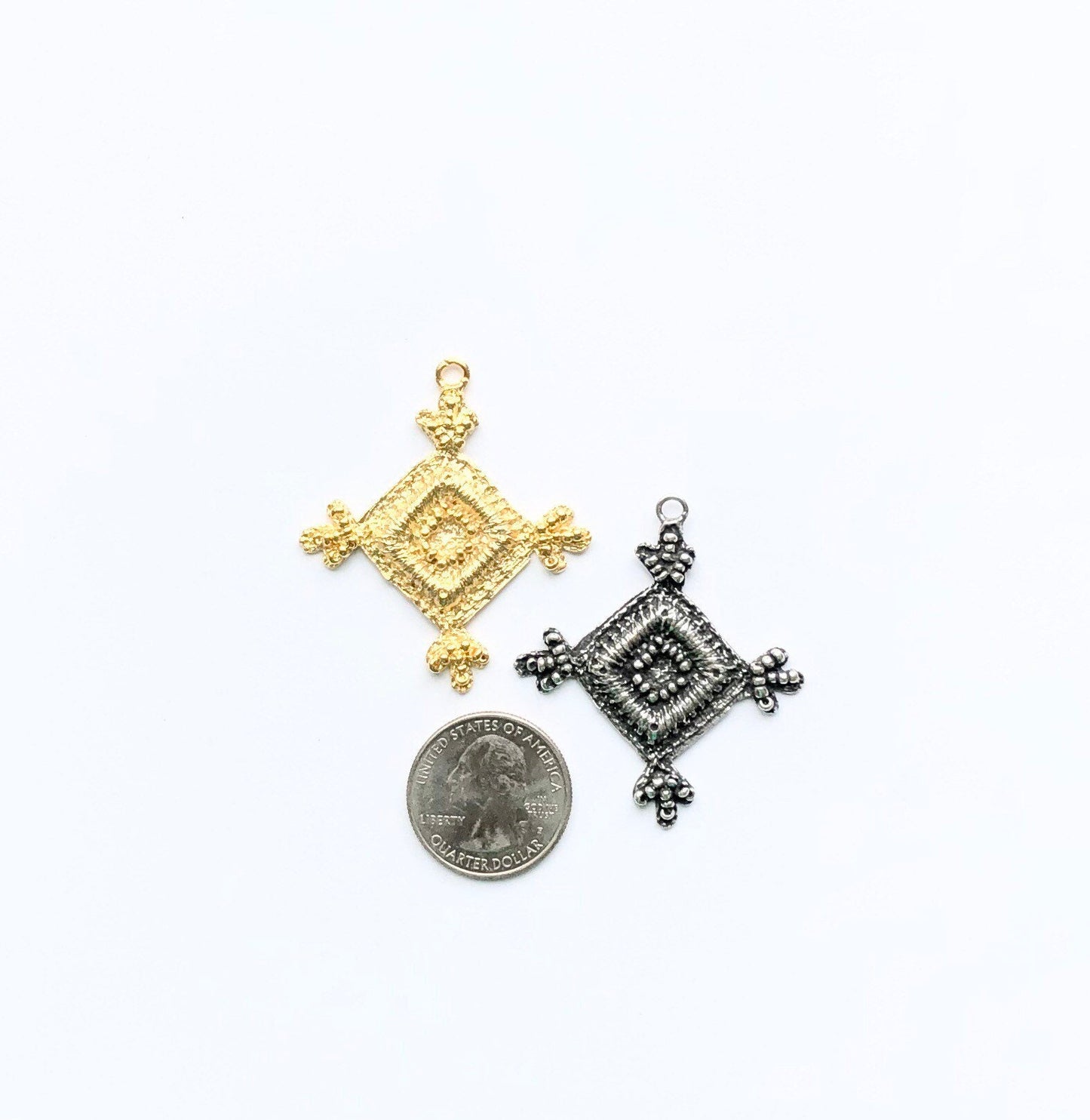 Ornate Pendant, Moroccan Charm, Gold Pendant, Silver Pendant, Gold Ornate Shield, Shield Charm, Jewelry Finding, Component