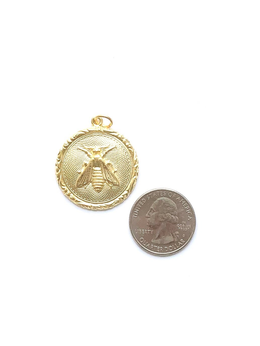 Gold Bee Coin Charm, Bumblebee, Queen Bee, Gold Charm, Honeybee, Coin Jewelry, Bee Jewelry, Bee Jewelry, Bee Necklace, Bee Pendant, Gold Bee
