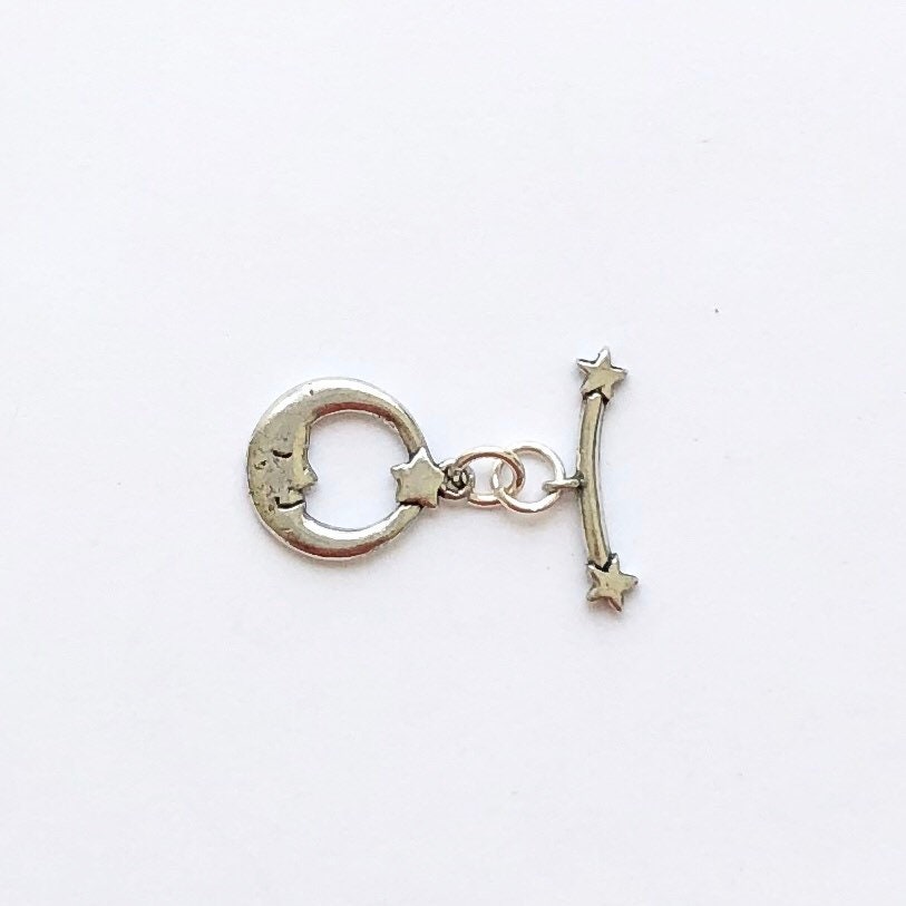Moon and Star Toggle, Astrology, Gold Toggle, Britannium Toggle, Pewter Toggle, Celestial Clasp, Jewelry Finding, Crescent Moon Clasp