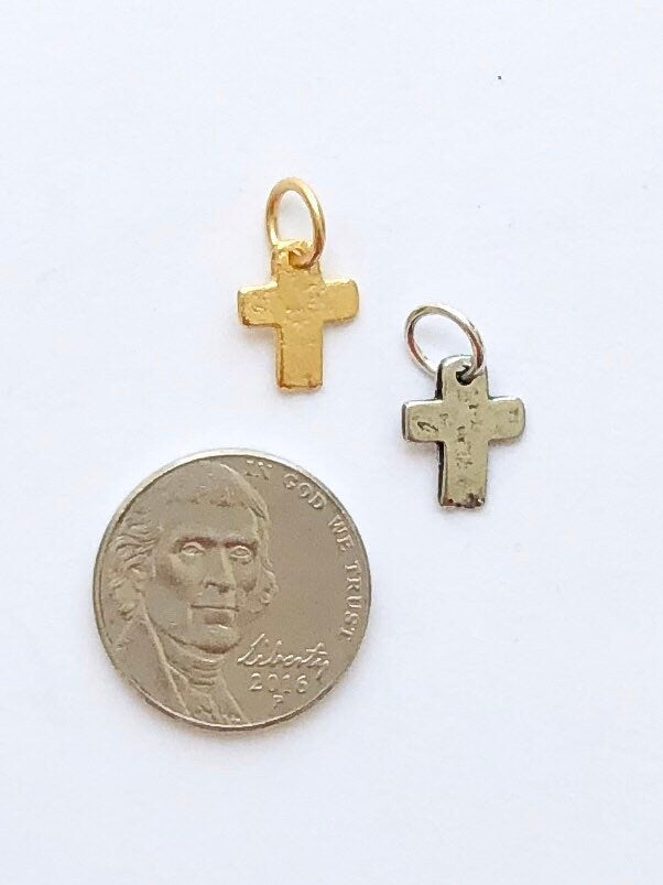 Little Hammered Cross, Cross Charm, Pewter Charm, Gold Cross, Gold Charm, Silver Pendant, Silver Charm, Crucifix, Charm Bracelet, Communion