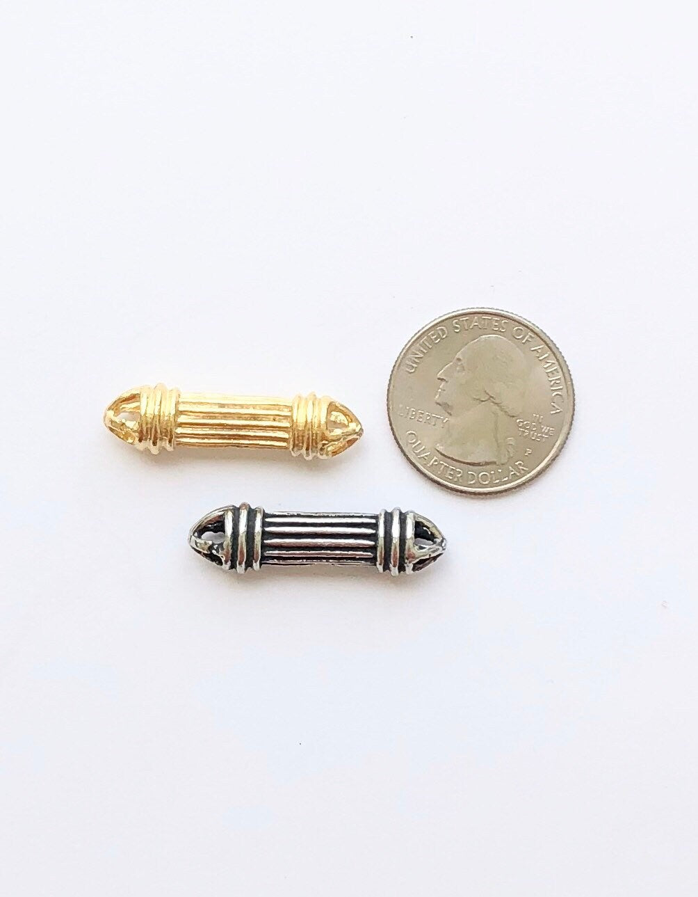Column Pendant, Ridged Bead, Tube Bead, Corrugated Bead, Jewelry Finding, Jewelry Design, Architectural Bead, Gold Pendant