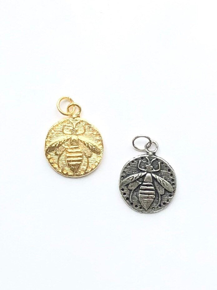 Gold Bee Charm, Bumblebee Charm, Queen Bee, Gold Charm, Silver Charm, Honeybee, Bee Jewelry, Bee Pendant, Jewelry Making, Pewter Charm