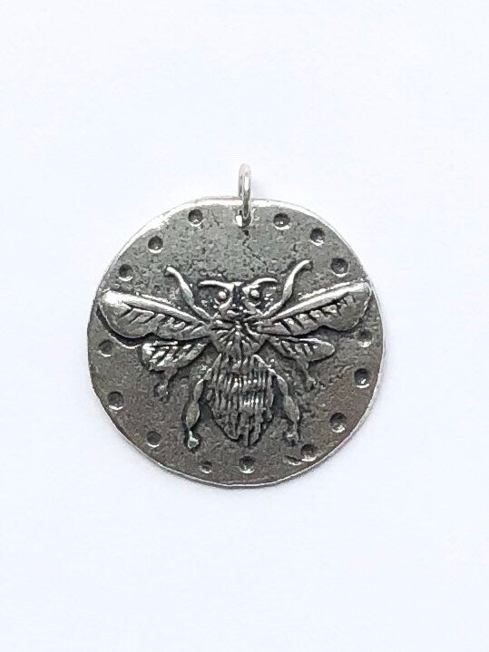 Gold Bee Coin Charm, Bumblebee, Queen Bee, Gold Charm, Honeybee, Coin Jewelry, Bee Jewelry, Bee Necklace, Bee Pendant, Large Bee Coin