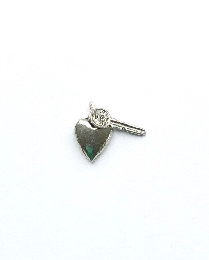 Tiny Key Charm, Gold Key, Tiny Heart Charm, Charm Bracelet, Key Charm, Gold Heart Charm, Vintage Key, Vintage Charm, Lock and Key, Cute Key