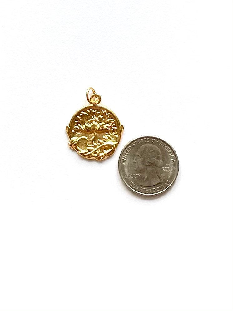 Flower Charm, Coin Charm, Coin Jewelry, Gold Charm, Pewter Charm, Britannium Charm, Charm Bracelet, Gold Flower, Poppy Charm