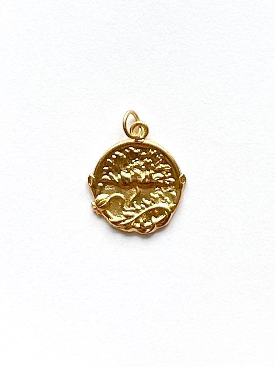 Flower Charm, Coin Charm, Coin Jewelry, Gold Charm, Pewter Charm, Britannium Charm, Charm Bracelet, Gold Flower, Poppy Charm