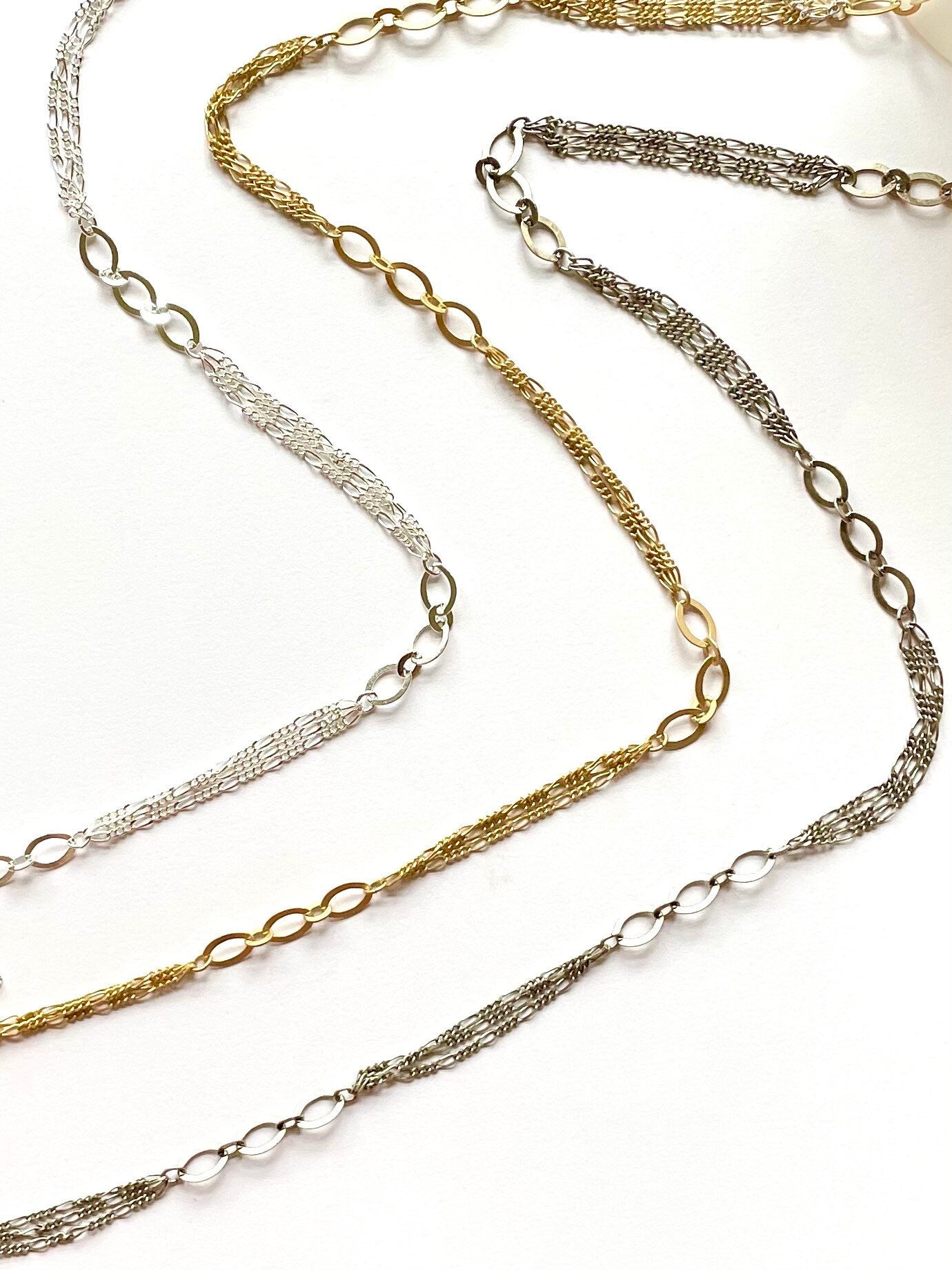 Triple Figaro, Bulk Chain, Chain by the Foot, Wholesale Chain, Jewelry Design, Necklace Chain, Figaro Chain, Gold Chain, Silver Chain