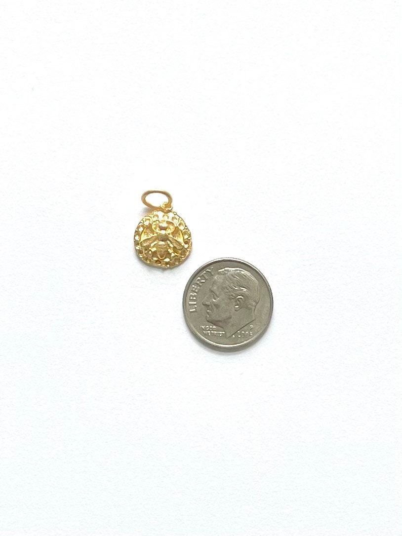 Gold Bee Charm, Bumblebee Charm, Queen Bee, Gold Charm, Silver Charm, Coin Charm, Insect, Bug Charm, Honeybee, Coin Jewelry, Tiny Bee