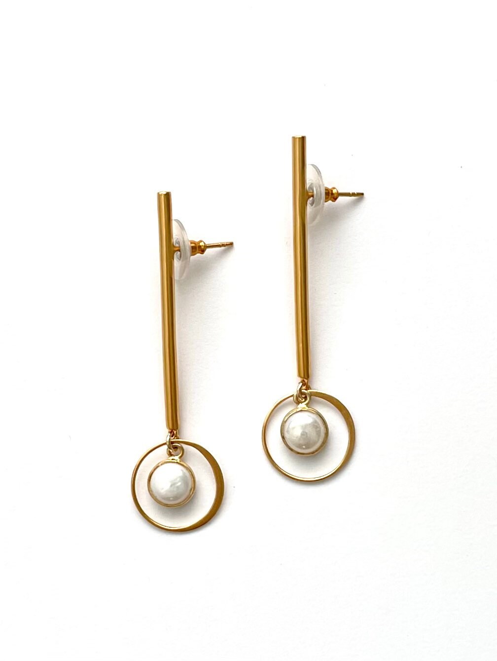 Minimalist Post, Tubular Earring, Pearl Earrings, Modern Earrings, Post Earrings, Sleek Earrings