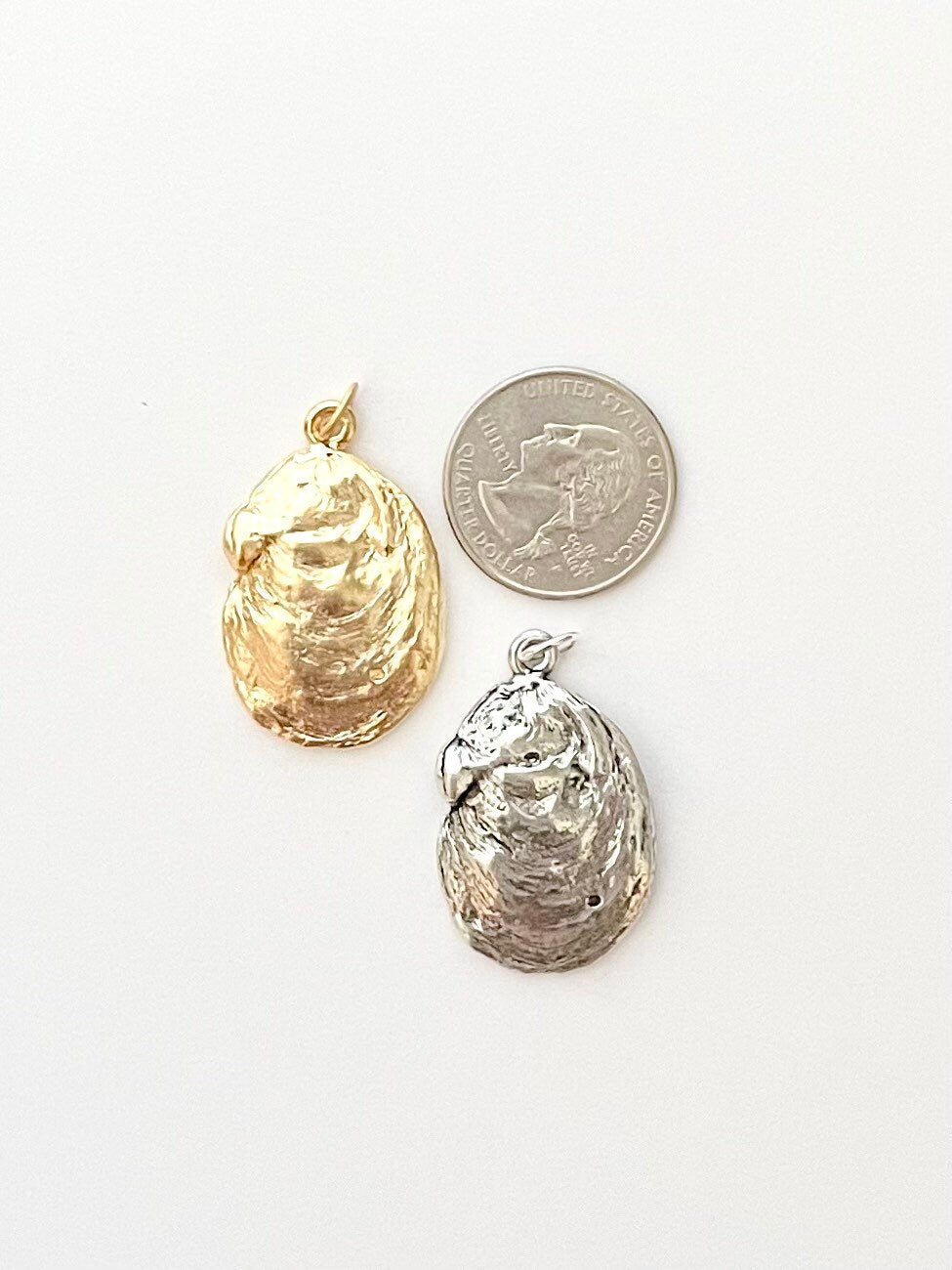 Ophelia the Oyster, Gold Oyster Charm, Shell Pendant, Nautical Charm, Gold Charm, Silver Pendant, Beach Jewelry, Silver Charm