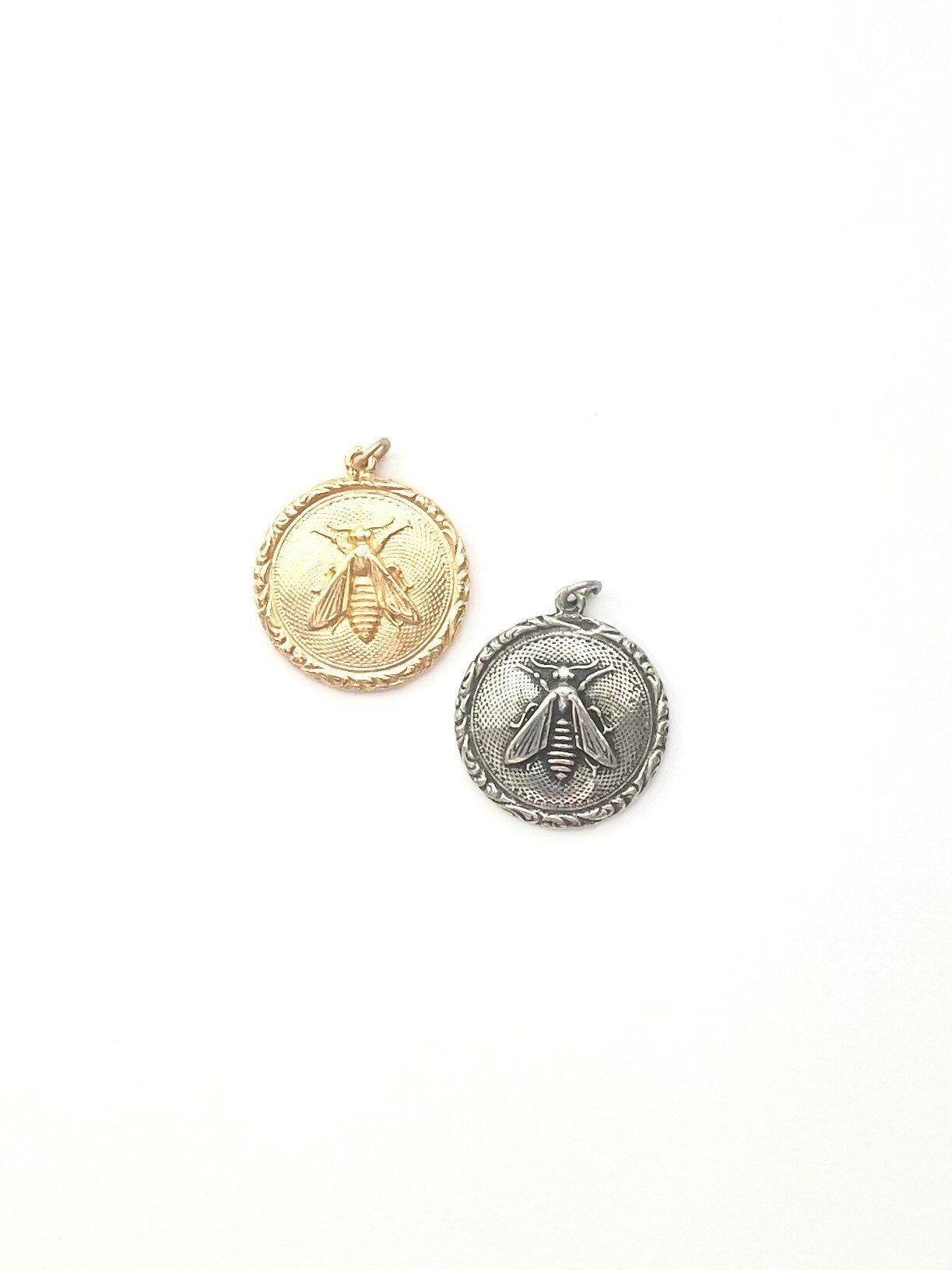 Gold Bee Coin Charm, Bumblebee, Queen Bee, Gold Charm, Honeybee, Coin Jewelry, Bee Jewelry, Bee Jewelry, Bee Necklace, Bee Pendant, Gold Bee