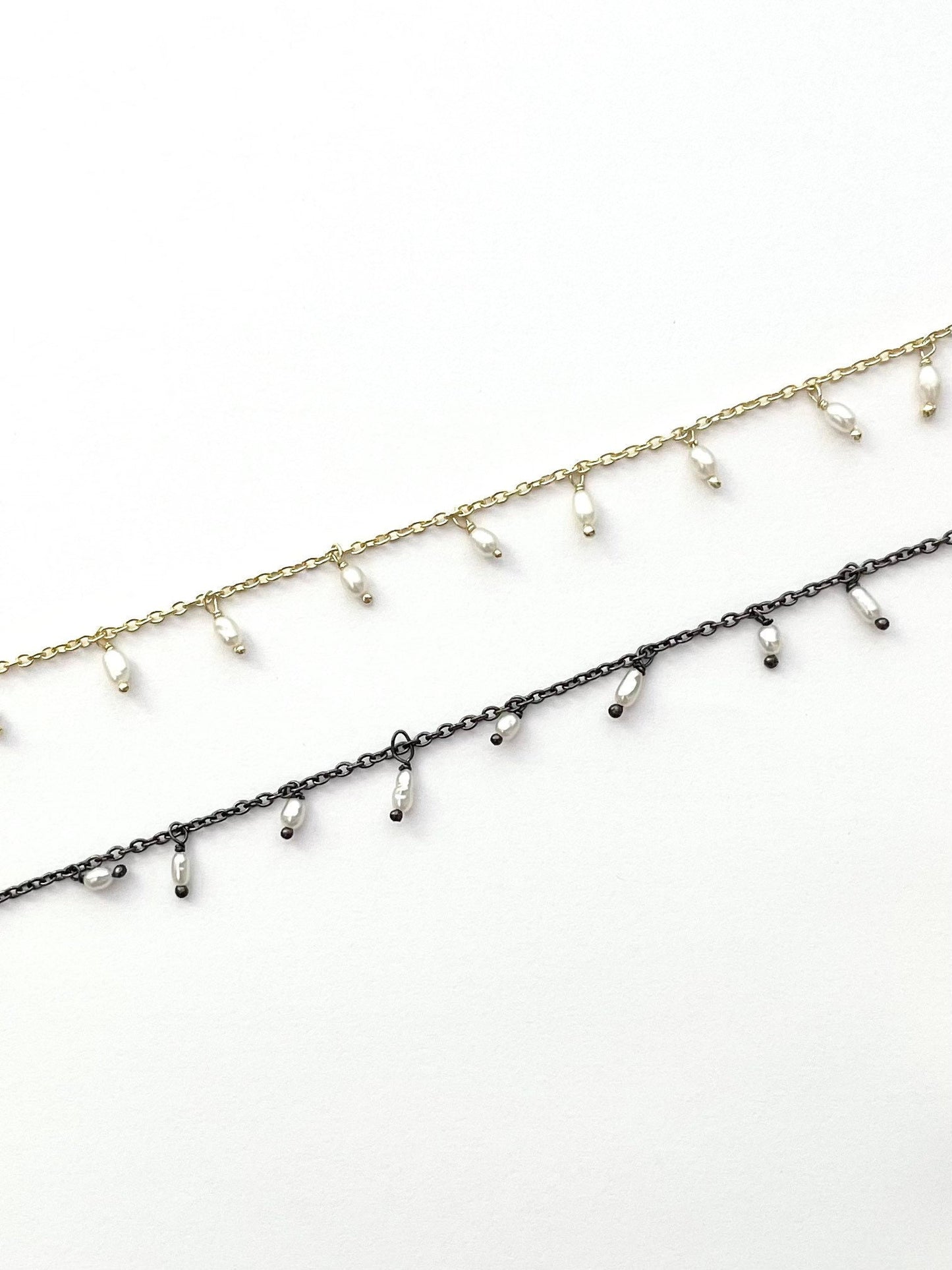 Pearl Chain, Drop Pearl Chain, Pearl/Gold Chain, Pearl/Black Chain, Delicate Pearl Chain, White Pearl Chain, Dangle Pearl Chain