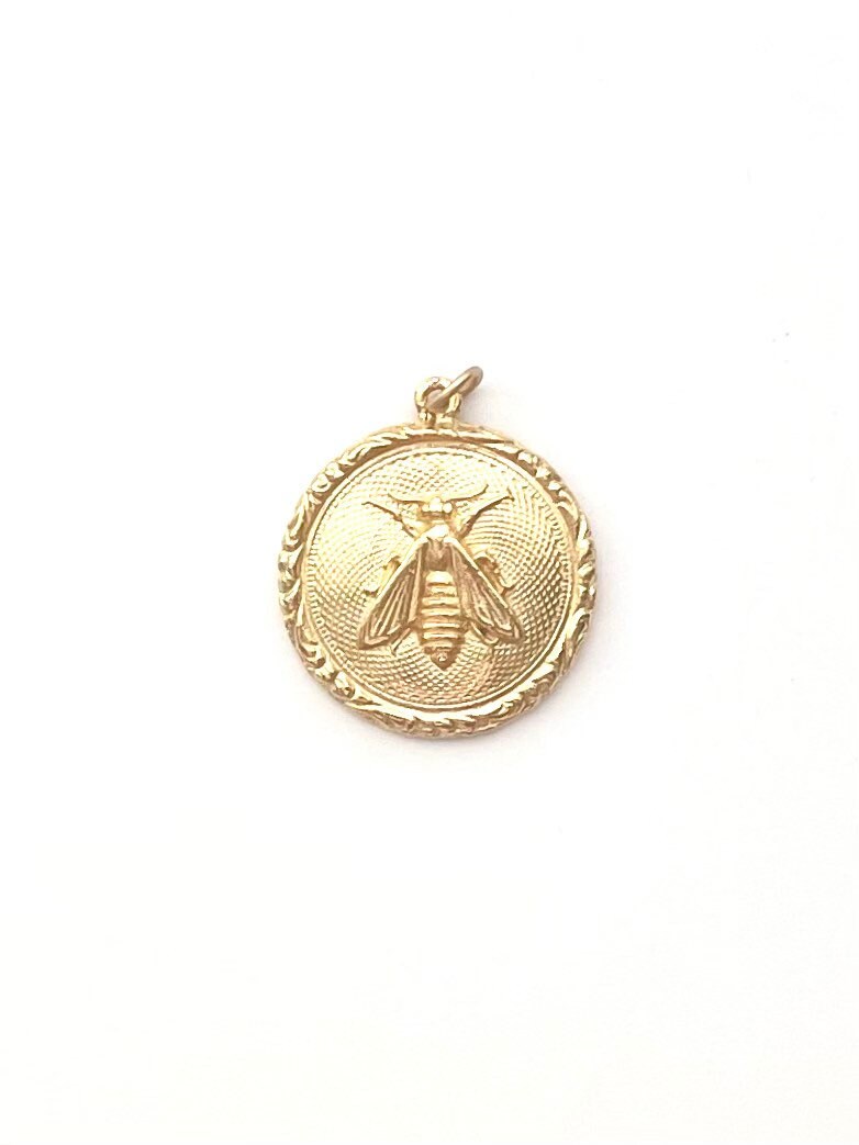 Gold Bee Coin Charm, Bumblebee, Queen Bee, Gold Charm, Honeybee, Coin Jewelry, Bee Jewelry, Bee Jewelry, Bee Necklace, Bee Pendant, Gold Bee