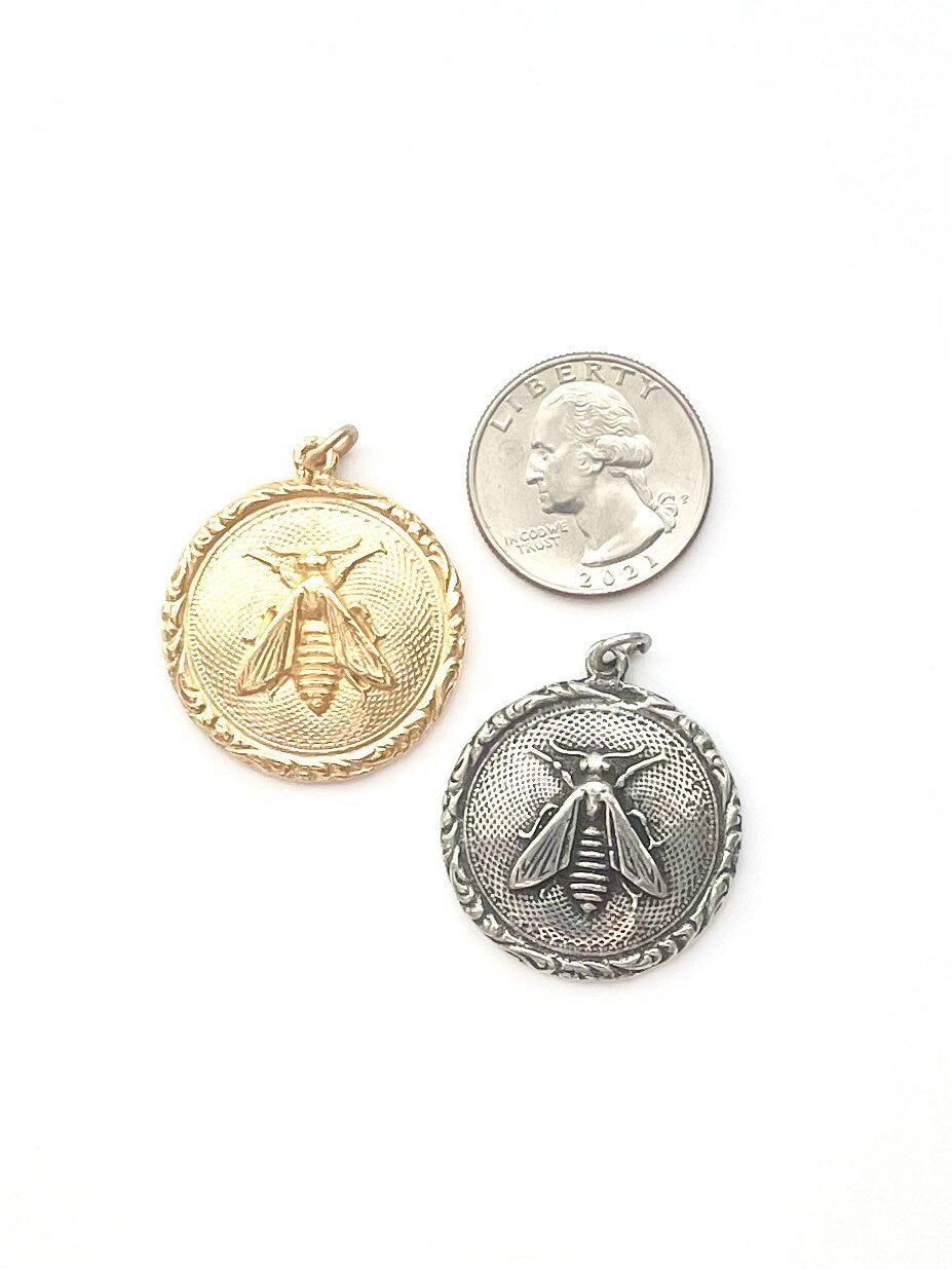 Gold Bee Coin Charm, Bumblebee, Queen Bee, Gold Charm, Honeybee, Coin Jewelry, Bee Jewelry, Bee Jewelry, Bee Necklace, Bee Pendant, Gold Bee