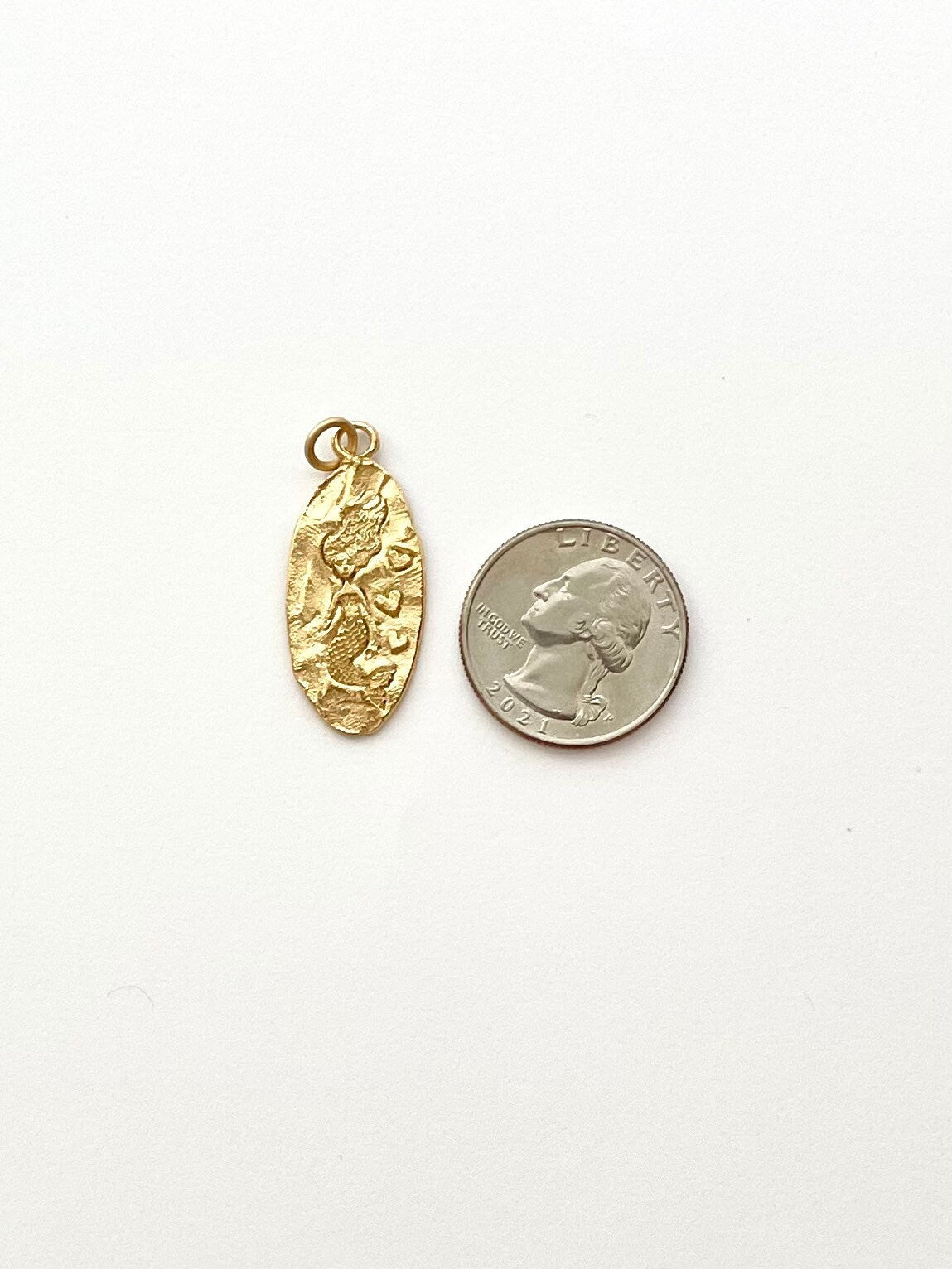 Mermaid with Hearts, Gold Mermaid Charm, Mermaid Jewelry, Gold Charm, Charm Bracelet, Nautical Charm, Beach Jewelry, Mermaid Pendant